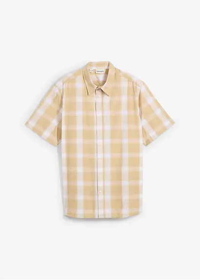 Kurzarmhemd aus reiner Baumwolle in beige von vorne - bonprix