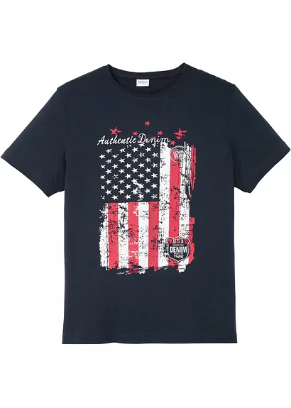 T-Shirt aus reiner Baumwolle in blau von vorne - bonprix