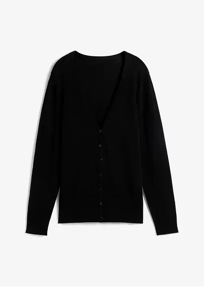 Feinstrickjacke mit Knopfleiste in schwarz von vorne - bonprix