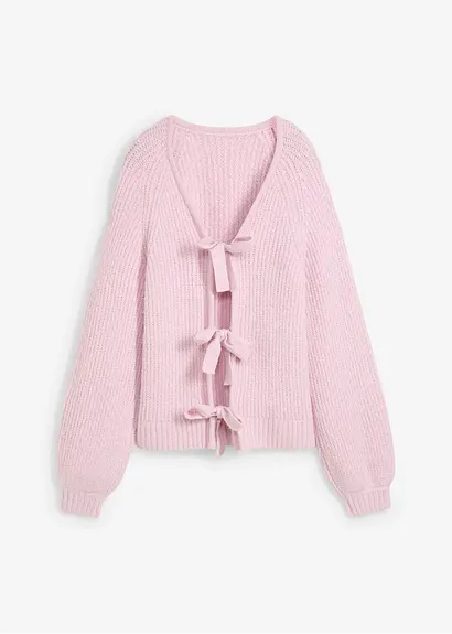 Wendestrickjacke mit Schleifen in lila von vorne - bonprix