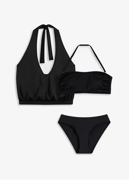 Tankini (3-tlg. Set) in schwarz von vorne - bonprix