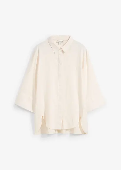 Hemdbluse aus kühlendem Leinen-Mix in beige von vorne - bonprix
