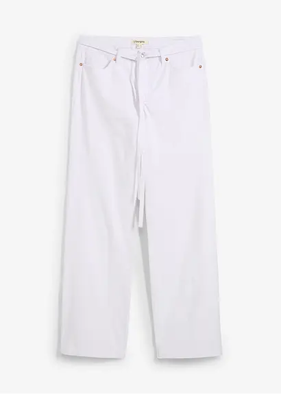 Wide-Leg-Jeans, Mid Waist, Gürtel in weiß von vorne - bonprix