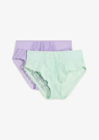 Maxislip mit zarter Spitze (2er Pack) in grün von vorne - bonprix