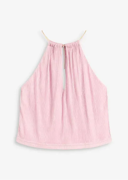 Cropped Top in metallic Optik in rosa von vorne - bonprix