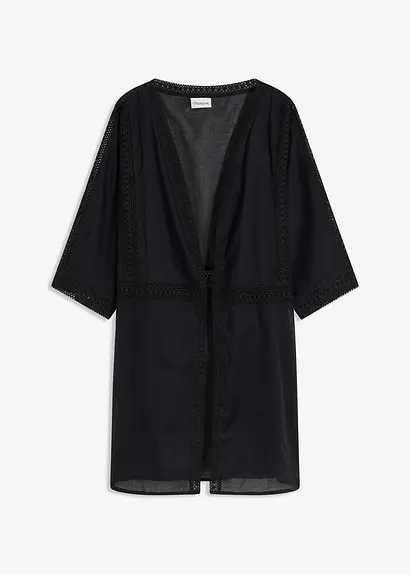 Strand Kimono in schwarz von vorne - bonprix