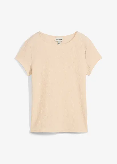 T-Shirt aus strukturiertem Crêpe in beige von vorne - bonprix