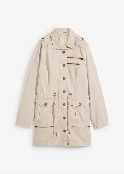 Baumwoll Parka im Utility Stil, halblang in grau von vorne - bonprix