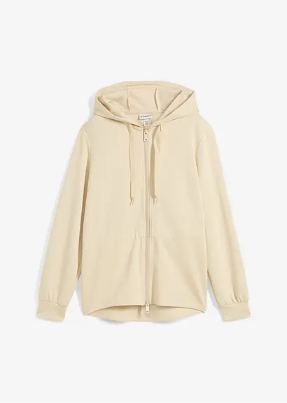Kapuzen-Sweatjacke mit Elastik in beige von vorne - bonprix