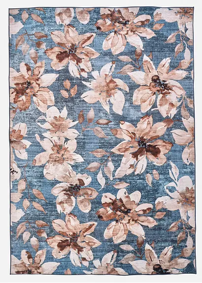 Teppich mit floraler Musterung in blau von vorne - bonprix