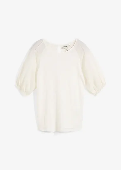 Leinen-Shirt mit Ballonärmeln in weiß von vorne - bonprix
