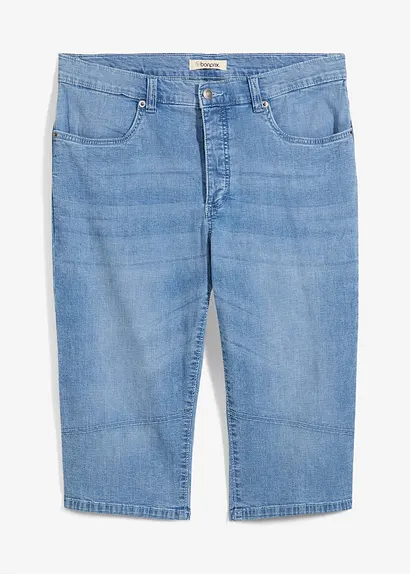 Leichte Stretch-Jeans-Long-Bermuda, Regular Fit in blau von vorne - bonprix