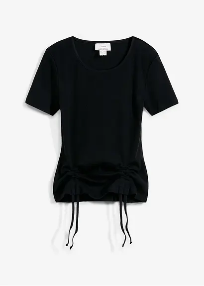 Rippshirt aus reiner Bio-Baumwolle in schwarz von vorne - bonprix