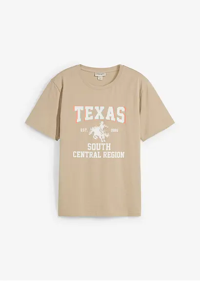 T-Shirt aus reiner Bio-Baumwolle in beige von vorne - bonprix