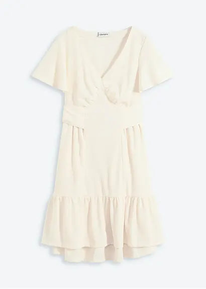 Jerseykleid aus leichtem Crêpe mit Flügelärmel in weiß von vorne - bonprix
