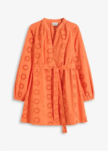 Blusenkleid aus reiner Bio-Baumwolle in orange von vorne - bonprix