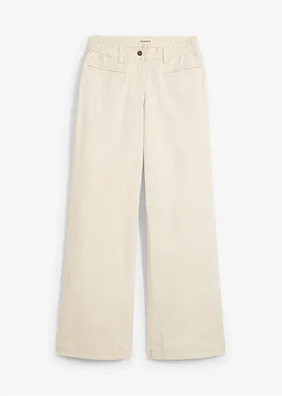 Wide Leg Jeans Mid Waist, Bequembund in beige von vorne - bonprix