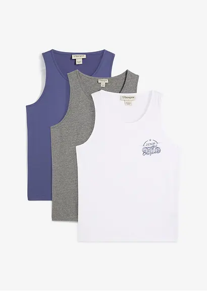 Tanktop (3er Pack) in weiß von vorne - bonprix