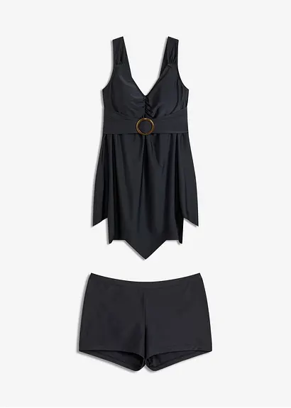 Long-Tankini mit breiten Trägern (2-tlg.Set) in schwarz von vorne - bonprix