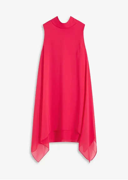 Chiffonkleid mit Schalkragen in pink von vorne - bonprix