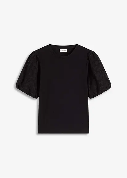 Shirt aus reiner Baumwolle in schwarz von vorne - bonprix