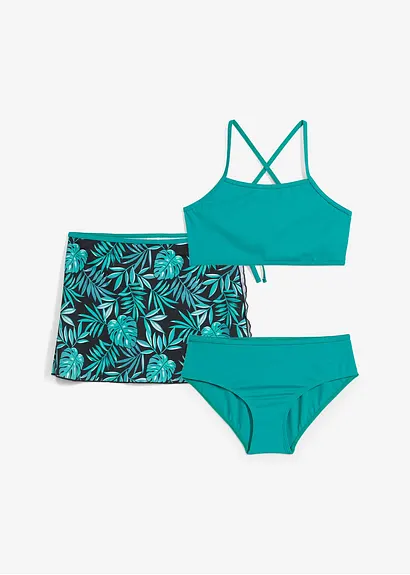 Bikini und Rock (3-tlg.Set) in grün von vorne - bonprix