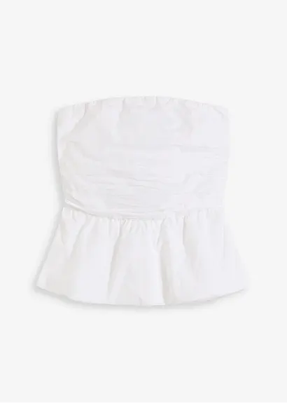 Ärmellose Bluse mit Ballon-Saum in weiß von vorne - bonprix