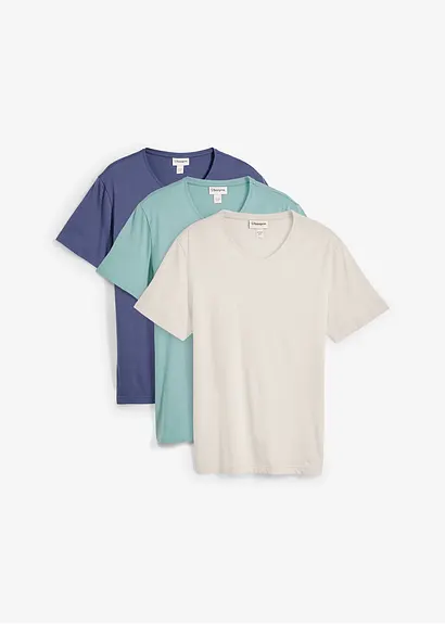 T-Shirt mit V-Ausschnitt (3er Pack) in blau von vorne - bonprix