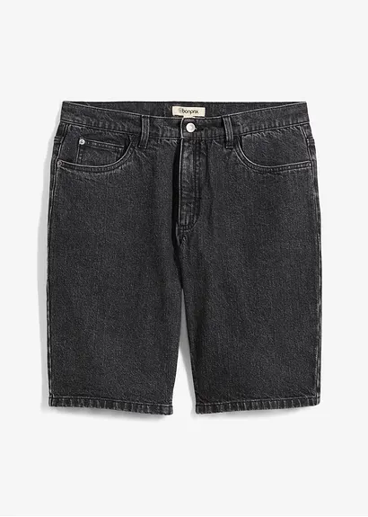 Stretch-Jeans-Bermuda, Relaxed Fit in schwarz von vorne - bonprix
