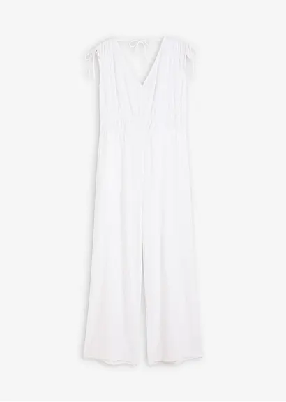 Jumpsuit aus strukturiertem Crêpe in weiß von vorne - bonprix