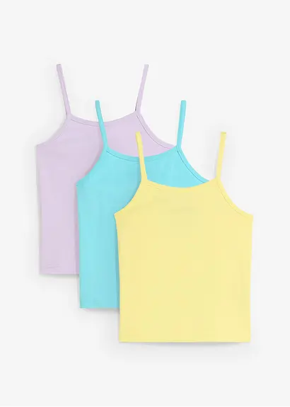 Spaghettiträger-Top (3er Pack) aus reiner Bio-Baumwolle in blau von vorne - bonprix