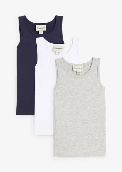 Tanktop mit Baumwolle (3er Pack) in blau von vorne - bonprix