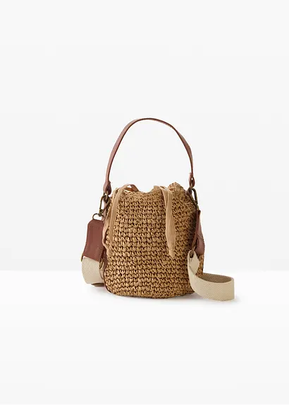 Strohbeuteltasche in beige von vorne - bonprix