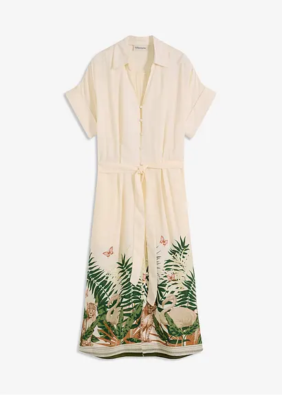 Hemdblusenkleid mit Bordürenprint in weiß von vorne - bonprix
