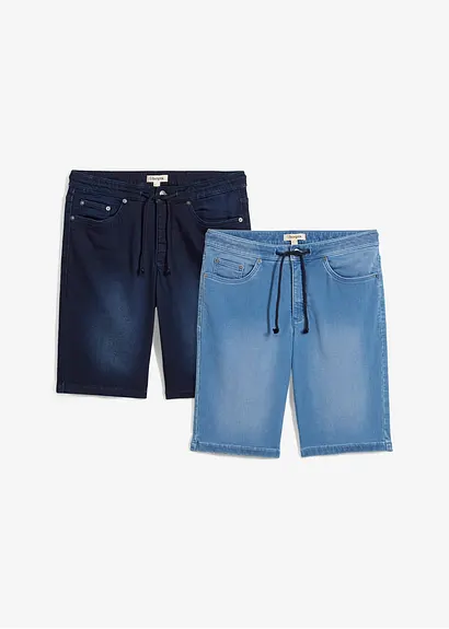 Sweat-Jeans-Bermuda Regular Fit (2er Pack) in blau von vorne - bonprix