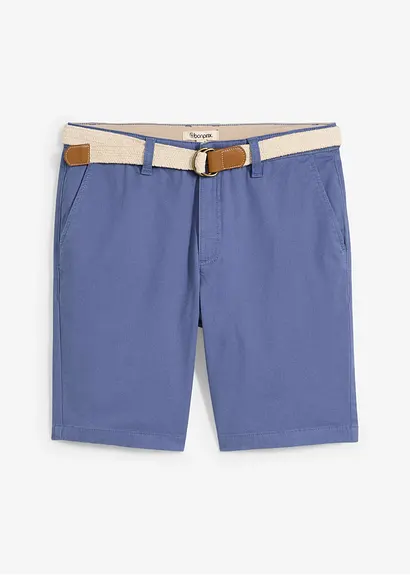 Stretch-Bermuda mit Gürtel, Regular Fit in blau von vorne - bonprix