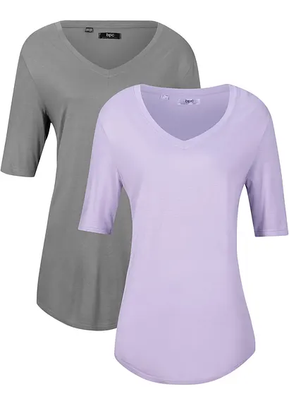 Longshirt aus softer Viskose, 2er-Pack in lila von vorne - bonprix