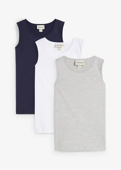 Tanktop mit Baumwolle (3er Pack) in blau von vorne - bonprix