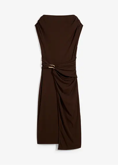 Drapiertes Midikleid in Rippoptik in braun von vorne - bonprix
