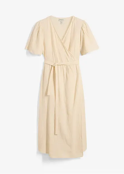 2-in-1 Umstands- und Stillkleid aus Baumwoll-Musselin in beige von vorne - bonprix