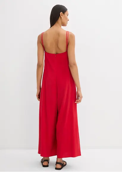 Jumpsuit mit verstellbaren Trägern aus Viskose-Mix in rot von hinten (Totalaufnahme) - bonprix