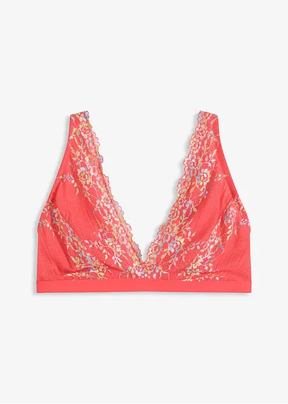 Bralette ohne Bügel mit mehrfarbiger Spitze in pink von vorne - bonprix