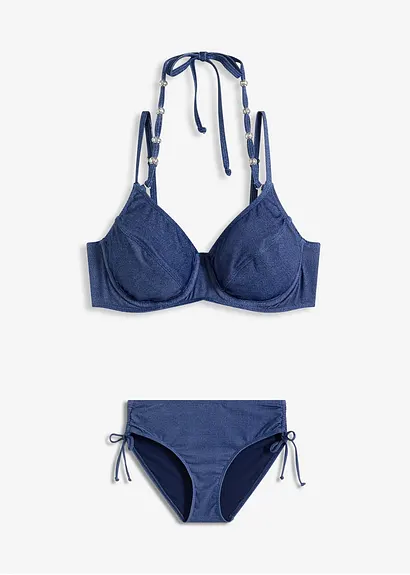 Bügel Bikini (2-tlg.Set) in Jeansoptik in blau von vorne - bonprix