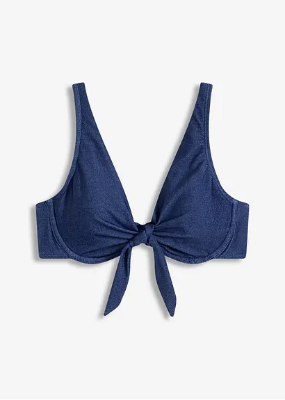 Bügel Bikini Oberteil in Jeansoptik in blau von vorne - bonprix