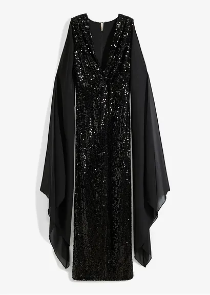 Paillettenkleid mit langen Chiffon-Ärmeln in schwarz von vorne - bonprix