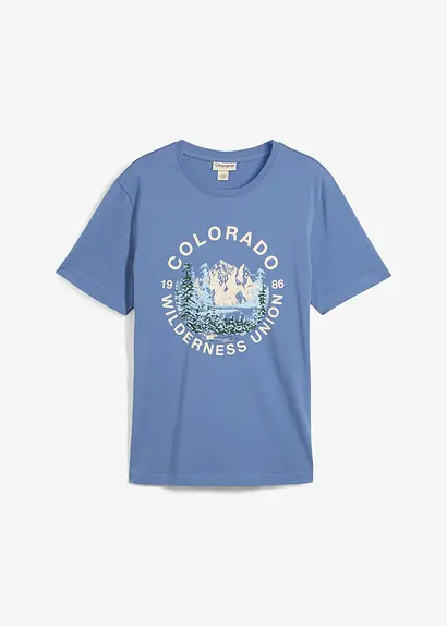 T-Shirt aus reiner Bio-Baumwolle in blau von vorne - bonprix