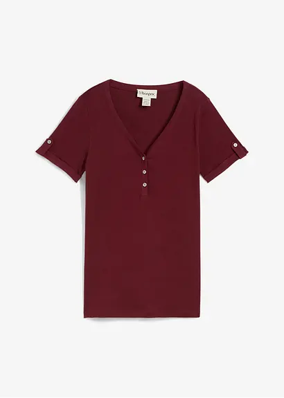 Henleyshirt aus reiner Bio-Baumwolle in rot von vorne - bonprix