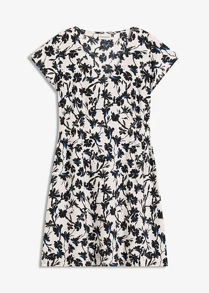 Kleid mit Flügelärmeln aus strukturiertem Material in weiß von vorne - bonprix
