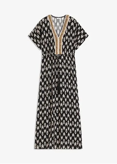 Maxikleid aus fließender Viskose in schwarz von vorne - bonprix