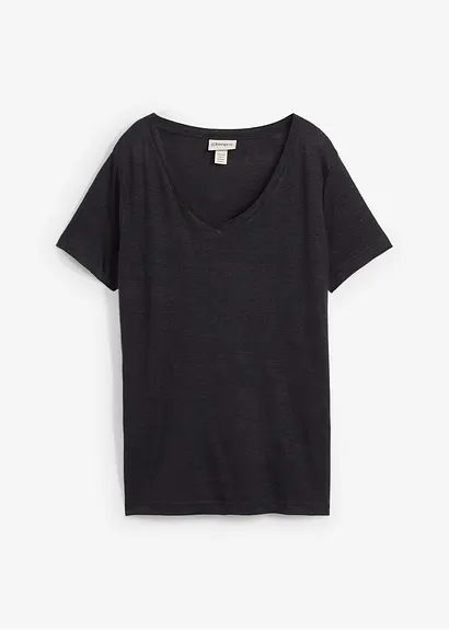 Shirt aus Leinen in schwarz von vorne - bonprix